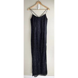 Reggio Slip Dress Vintage Y2K Sz 6 Black Sequins Side Slit Strappy Formal Wear